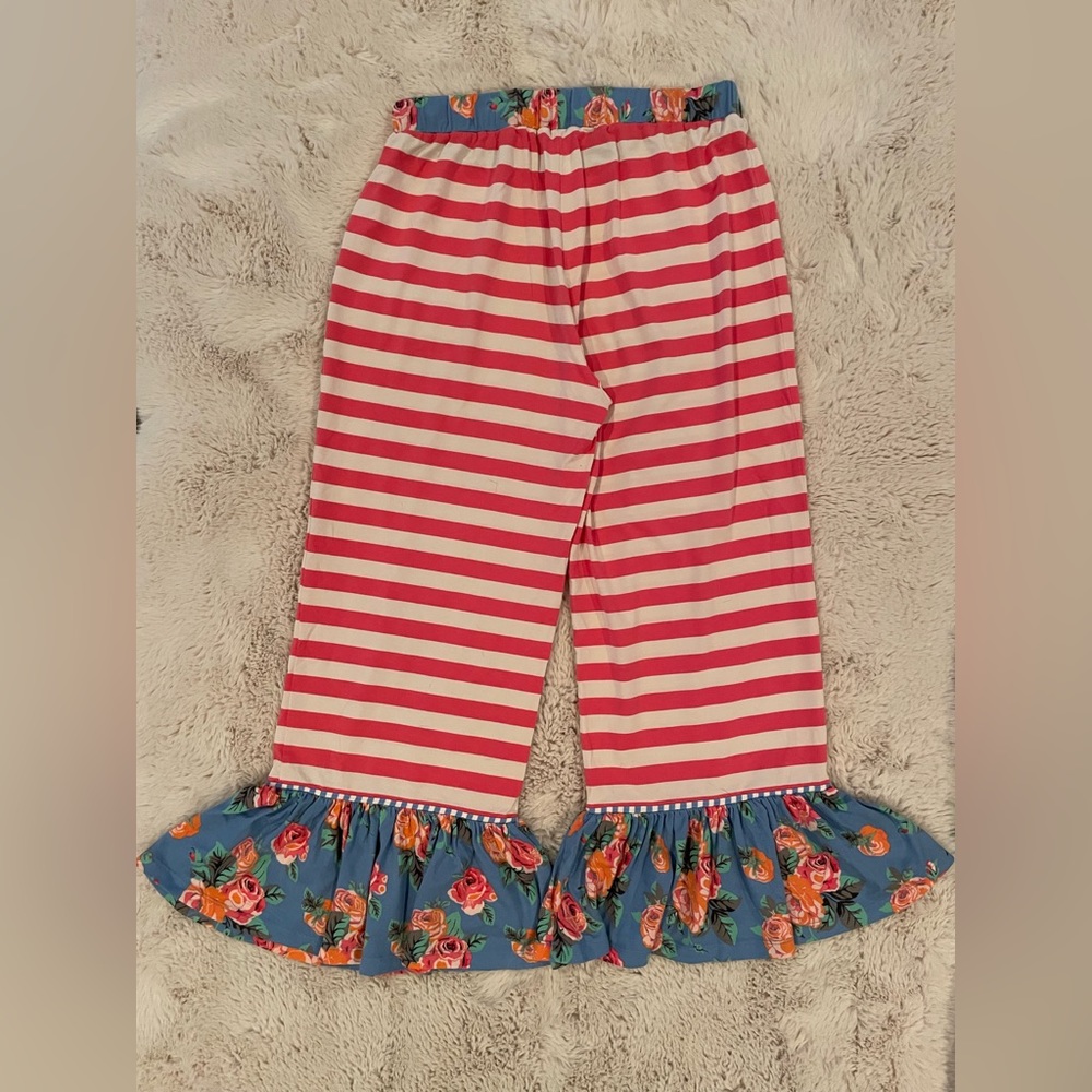Matilda Jane Pink & White Striped Ruffle Ankle Pants - Picture 3 of 6